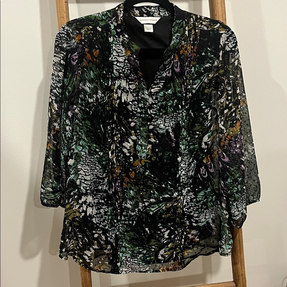 Christopher and Banks Sheer Floral Print Blouse